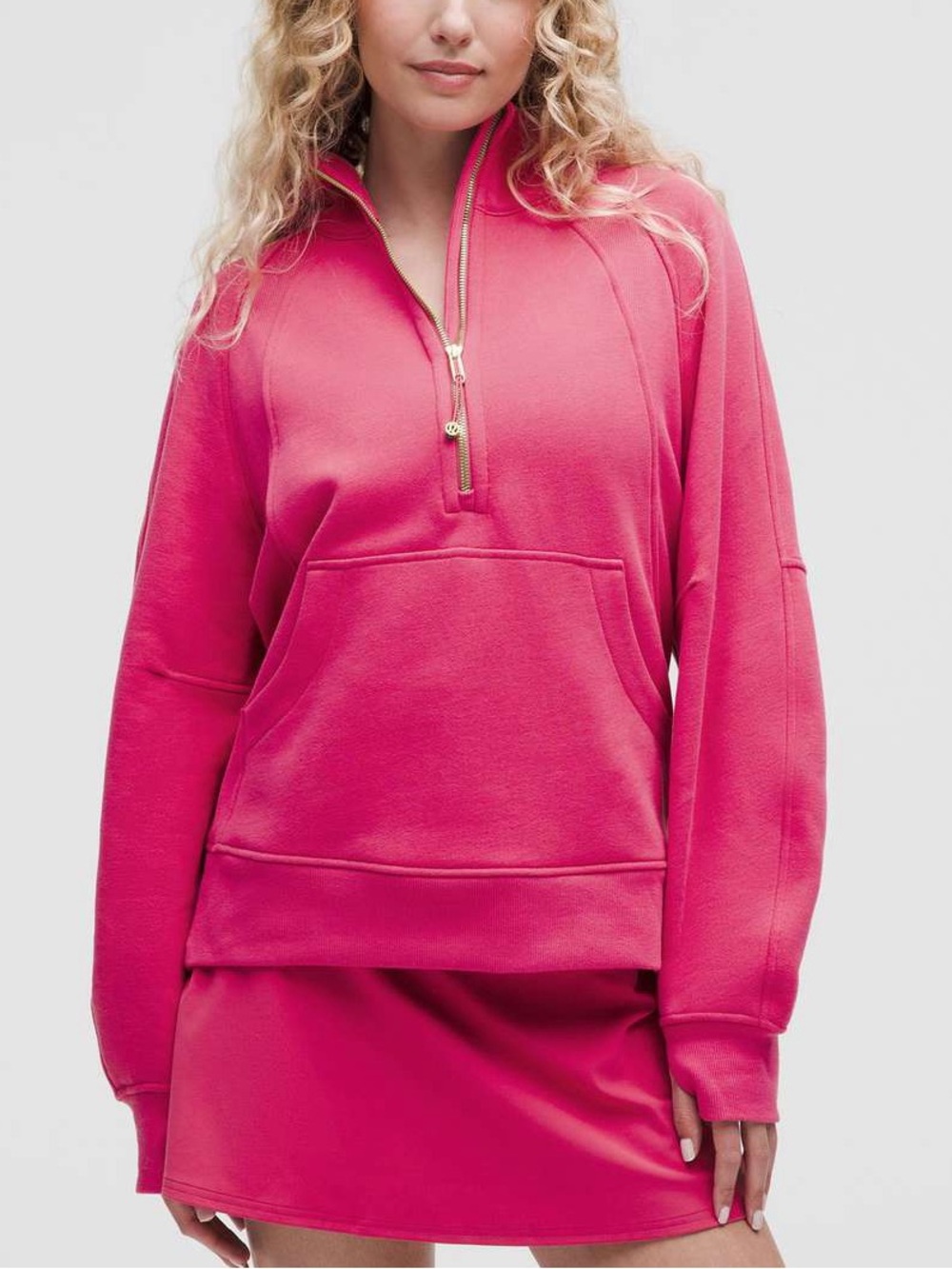 lululemon M/L Scuba Oversized Half Zip Long Hoodie Raspberry Coulis Gold